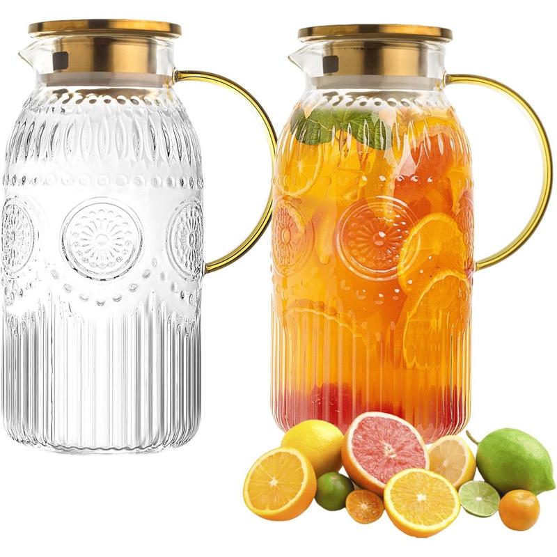 68oz/2L Heat Resistant Glass Pitcher with Lid | For Iced Tea, Lemonade & Cold Brew