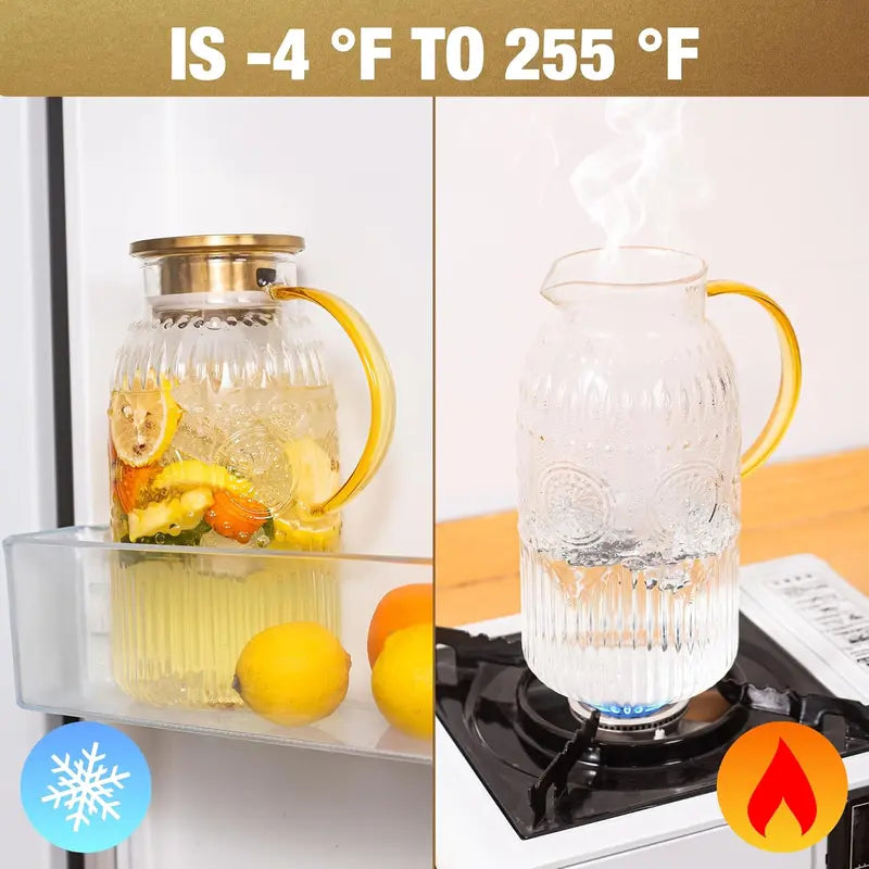 68oz/2L Heat Resistant Glass Pitcher with Lid | For Iced Tea, Lemonade & Cold Brew