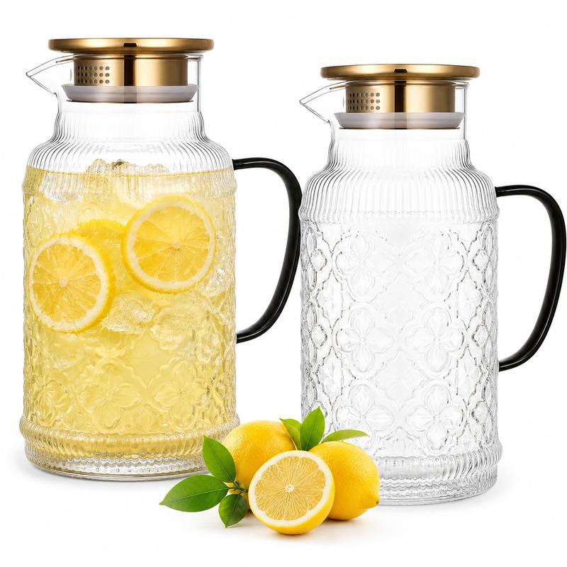 68oz/2L Heat Resistant Glass Pitcher with Lid | For Iced Tea, Lemonade & Cold Brew