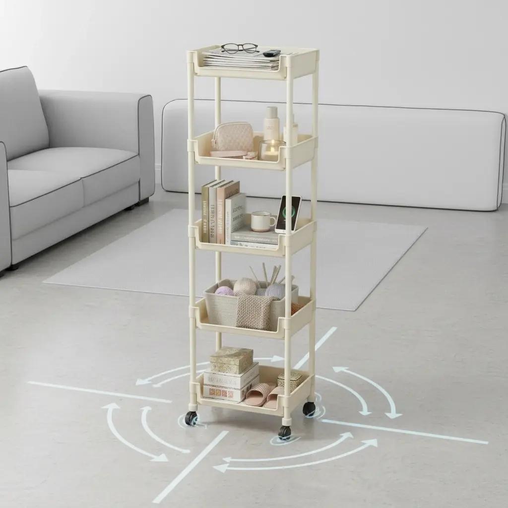 Multifunctional Multi-Layer Plastic Storage Cartwith Wheels
