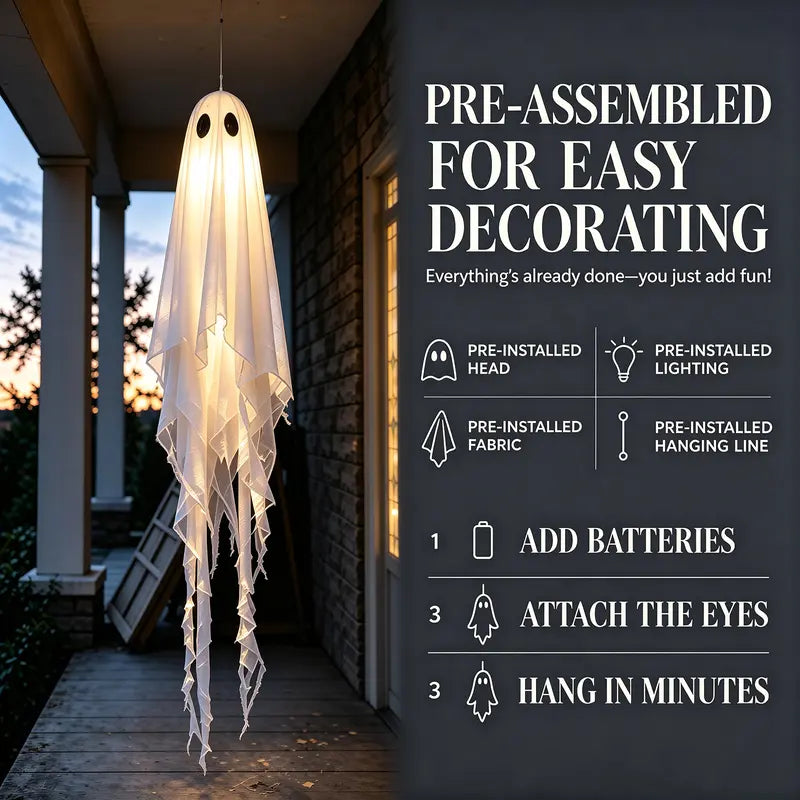 3Pack Light-Up Hanging Ghosts with Remote Lights | Outdoor Halloween Decor for Yard Porch