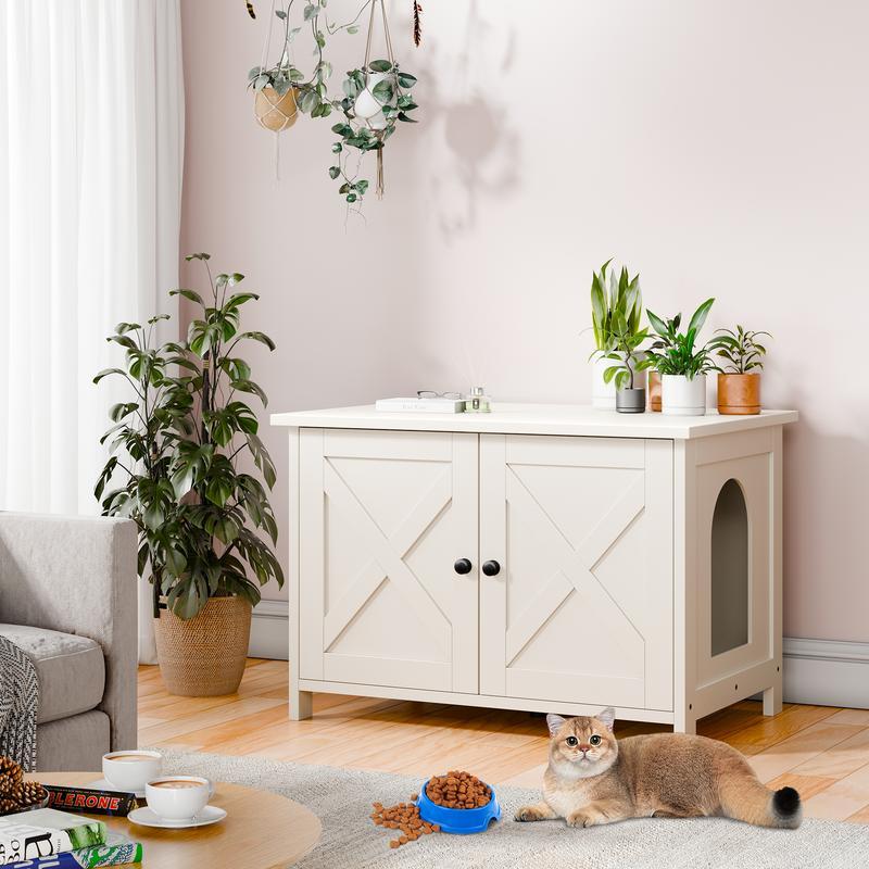 Hidden Cat Litter Box End Table | With Removable Divider, 3 Wood Colors