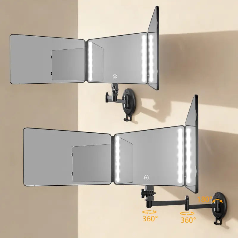 Umitec Mini LED Lighted Trifold Mirror, Wall & Tabletop Removable, Rechargeable