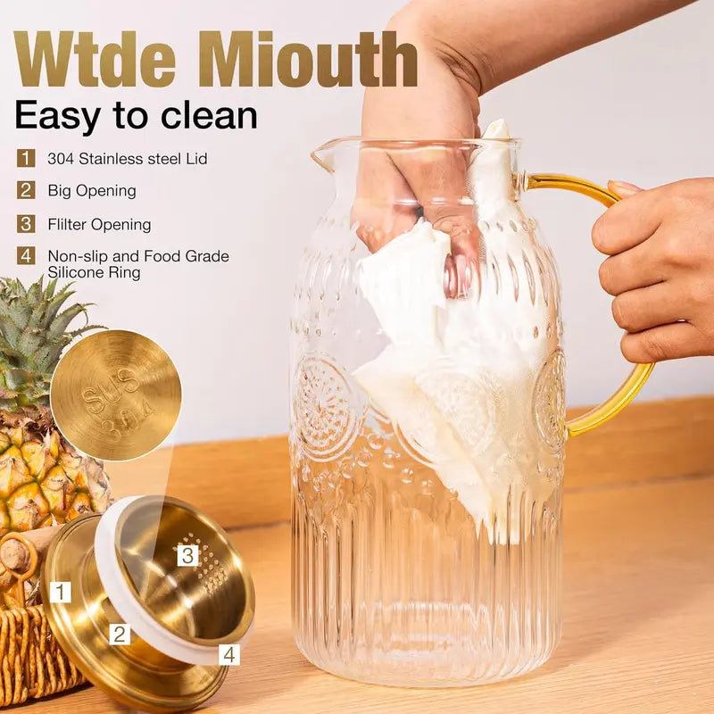 68oz/2L Heat Resistant Glass Pitcher with Lid | For Iced Tea, Lemonade & Cold Brew