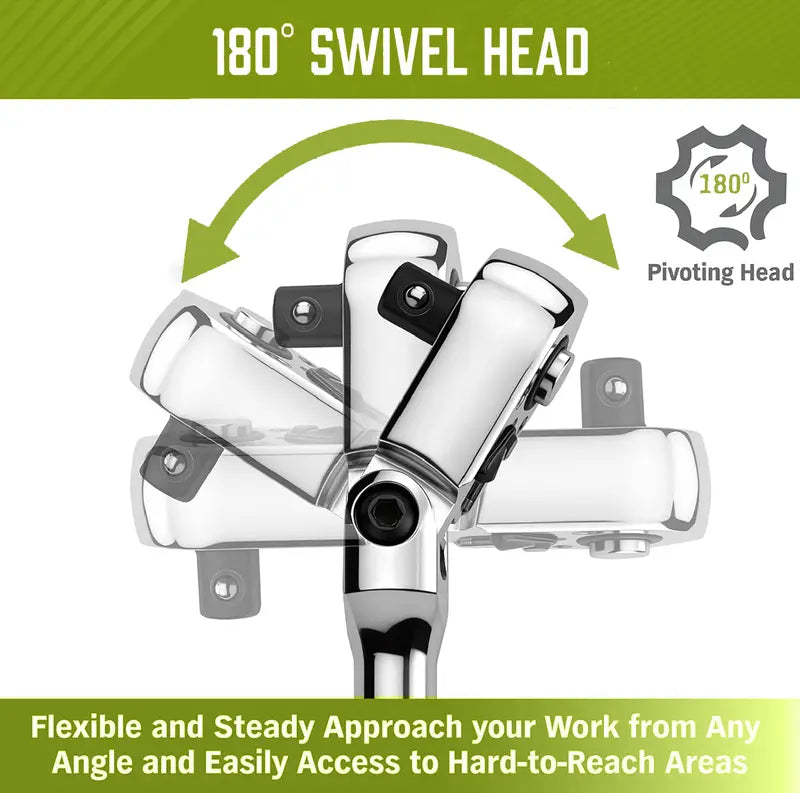 SEESE 10 Piece Flex Head Ratchet Set, 1/4", 3/8" and 1/2" Drive Swivel Head Ratchet Wrench with Extension Bar and 4pc Adapter, 72-Tooth Flexible Wrench Handle with Quick-Release Reversible Design, Halloween gifts