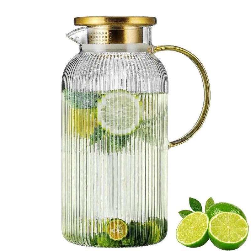 68oz/2L Heat Resistant Glass Pitcher with Lid | For Iced Tea, Lemonade & Cold Brew