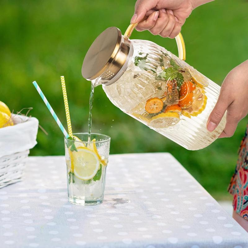 68oz/2L Heat Resistant Glass Pitcher with Lid | For Iced Tea, Lemonade & Cold Brew