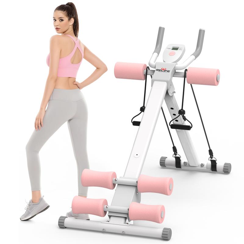 RELIFESPORTS Foldable Ab Machine - Unisex Solid Steel Workout Equipment, Indoor Fitness Gear, Muscle Exercise Equipment, Adjustable Frame, LCD Real-Time Display, Resistance Bands, Silent Smooth Operation, Portable Exercise Gear for Home Use