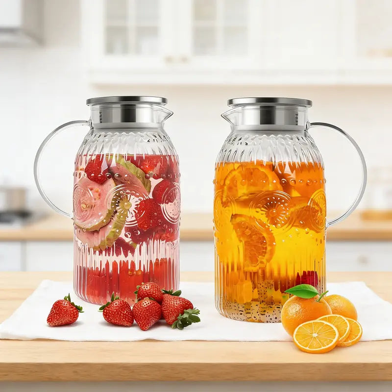 68oz/2L Heat Resistant Glass Pitcher with Lid | For Iced Tea, Lemonade & Cold Brew