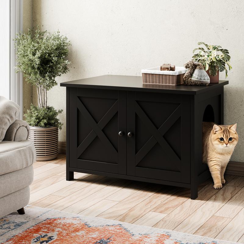 Hidden Cat Litter Box End Table | With Removable Divider, 3 Wood Colors