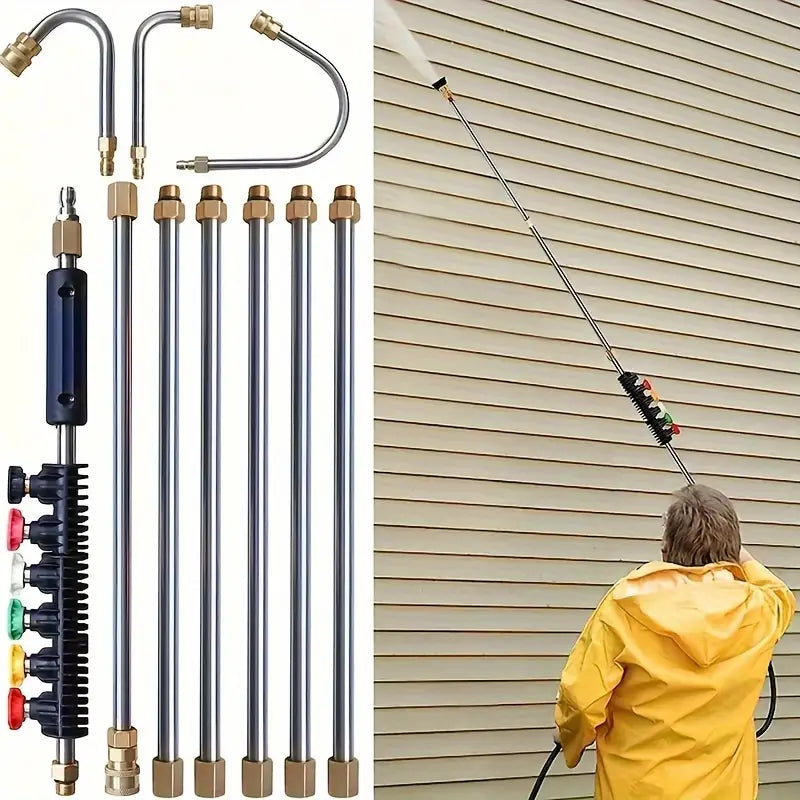 Pressure Washer Extension Wand 10 Pack, Power Washer Lance with 5 Nozzle Tips & Curved Gutter Cleaner Rod, for Gutter Roof Wall Cleaning