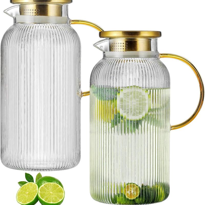 68oz/2L Heat Resistant Glass Pitcher with Lid | For Iced Tea, Lemonade & Cold Brew