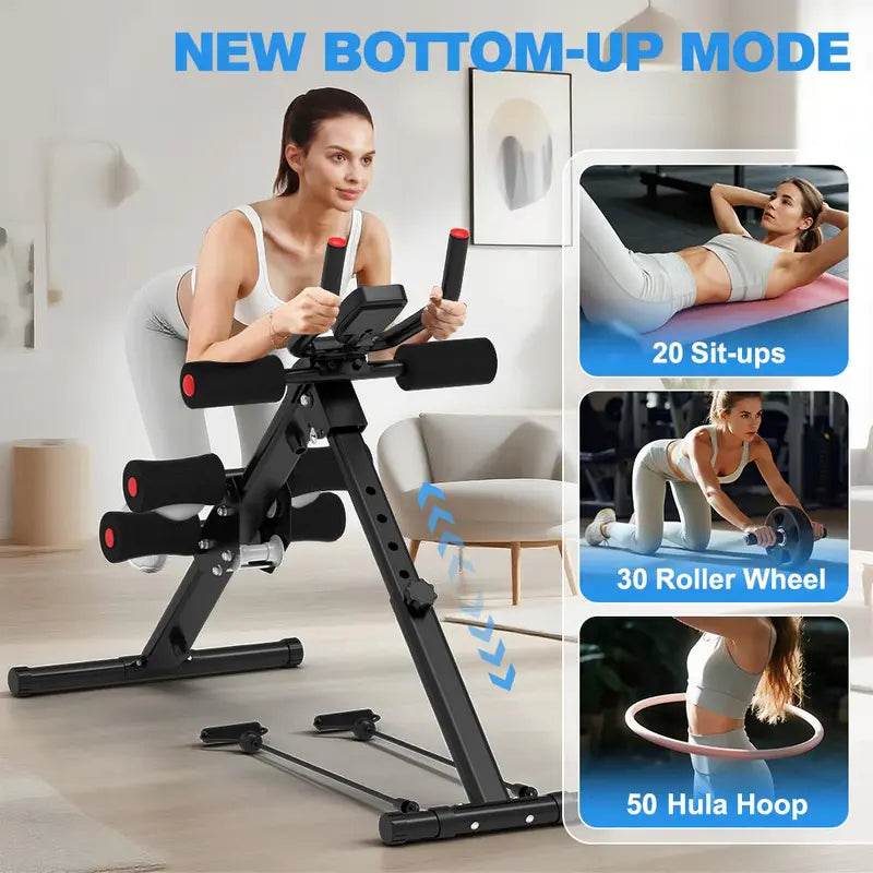 RELIFESPORTS Foldable Ab Machine - Unisex Solid Steel Workout Equipment, Indoor Fitness Gear, Muscle Exercise Equipment, Adjustable Frame, LCD Real-Time Display, Resistance Bands, Silent Smooth Operation, Portable Exercise Gear for Home Use