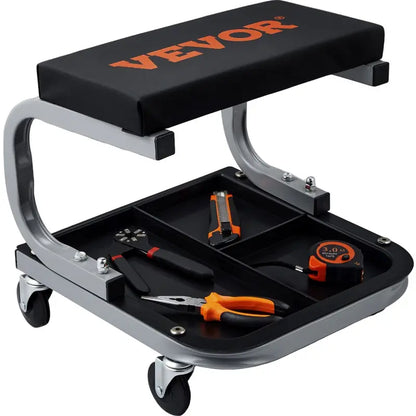 VEVOR 36-in Foldable Z Garage Creeper Seat Rolling Stool - Car Repair Tools, 2-in-1 Design, Convertible from Creeper to Stool, Adjustable Ergonomic, Oilproof Vinyl, 360° Smooth Steer, 3-in Tight Access, Steel Frame for Auto Mechanics
