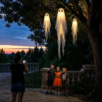 3Pack Light-Up Hanging Ghosts with Remote Lights | Outdoor Halloween Decor for Yard Porch