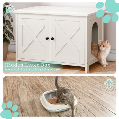 Hidden Cat Litter Box End Table | With Removable Divider, 3 Wood Colors