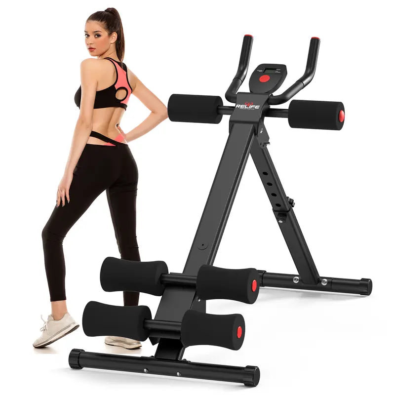 RELIFESPORTS Foldable Ab Machine - Unisex Solid Steel Workout Equipment, Indoor Fitness Gear, Muscle Exercise Equipment, Adjustable Frame, LCD Real-Time Display, Resistance Bands, Silent Smooth Operation, Portable Exercise Gear for Home Use