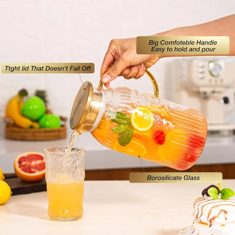 68oz/2L Heat Resistant Glass Pitcher with Lid | For Iced Tea, Lemonade & Cold Brew
