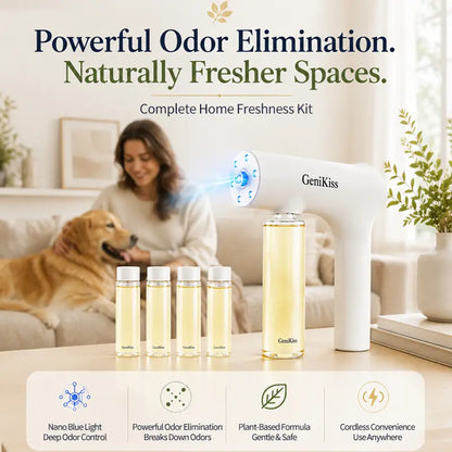 Pet Urine Odor Eliminator Spray, GeniKiss Nano Blue Light Probiotic & Bio Enzymes, Floral Fragrance