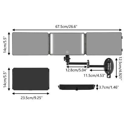 Umitec Mini LED Lighted Trifold Mirror, Wall & Tabletop Removable, Rechargeable