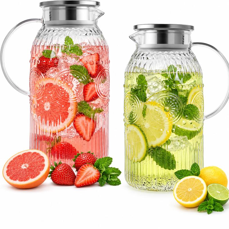 68oz/2L Heat Resistant Glass Pitcher with Lid | For Iced Tea, Lemonade & Cold Brew