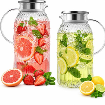 68oz/2L Heat Resistant Glass Pitcher with Lid | For Iced Tea, Lemonade & Cold Brew