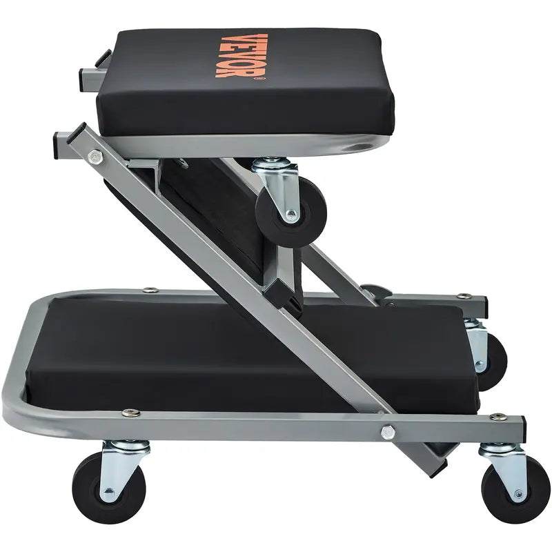 VEVOR 36-in Foldable Z Garage Creeper Seat Rolling Stool - Car Repair Tools, 2-in-1 Design, Convertible from Creeper to Stool, Adjustable Ergonomic, Oilproof Vinyl, 360° Smooth Steer, 3-in Tight Access, Steel Frame for Auto Mechanics