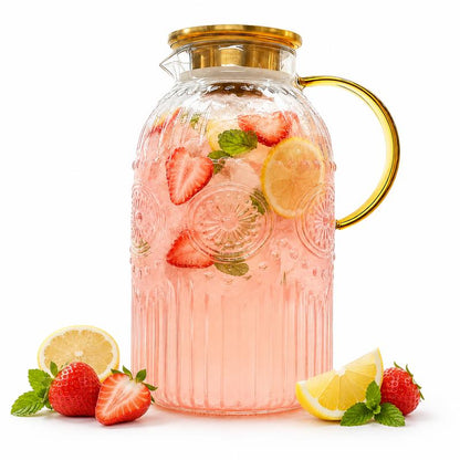 68oz/2L Heat Resistant Glass Pitcher with Lid | For Iced Tea, Lemonade & Cold Brew