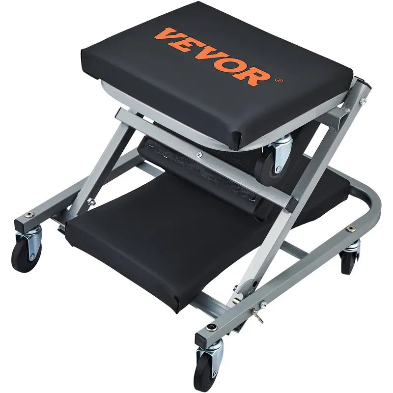 VEVOR 36-in Foldable Z Garage Creeper Seat Rolling Stool - Car Repair Tools, 2-in-1 Design, Convertible from Creeper to Stool, Adjustable Ergonomic, Oilproof Vinyl, 360° Smooth Steer, 3-in Tight Access, Steel Frame for Auto Mechanics