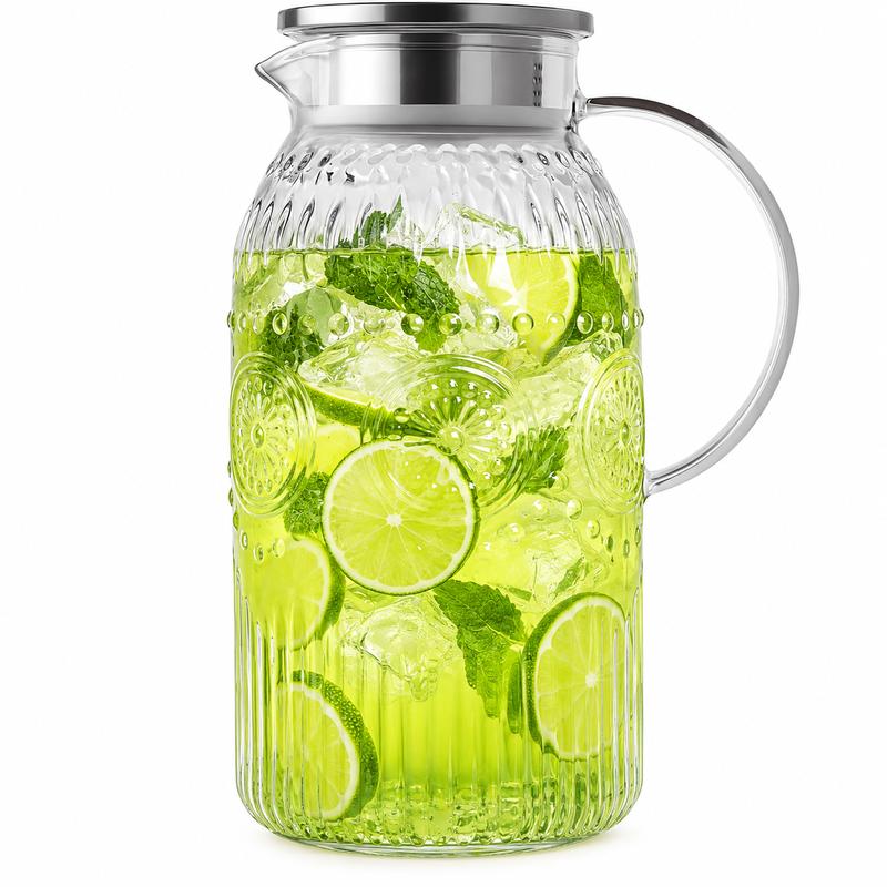 68oz/2L Heat Resistant Glass Pitcher with Lid | For Iced Tea, Lemonade & Cold Brew