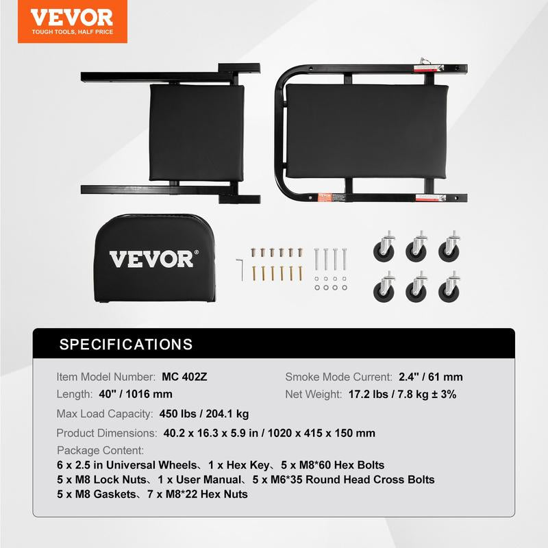 VEVOR 36-in Foldable Z Garage Creeper Seat Rolling Stool - Car Repair Tools, 2-in-1 Design, Convertible from Creeper to Stool, Adjustable Ergonomic, Oilproof Vinyl, 360° Smooth Steer, 3-in Tight Access, Steel Frame for Auto Mechanics
