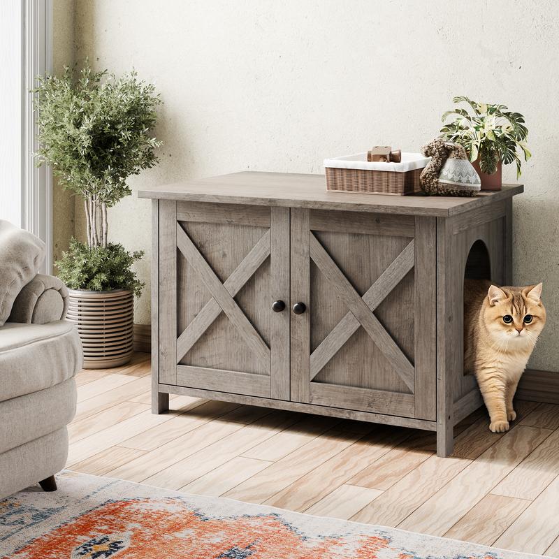 Hidden Cat Litter Box End Table | With Removable Divider, 3 Wood Colors