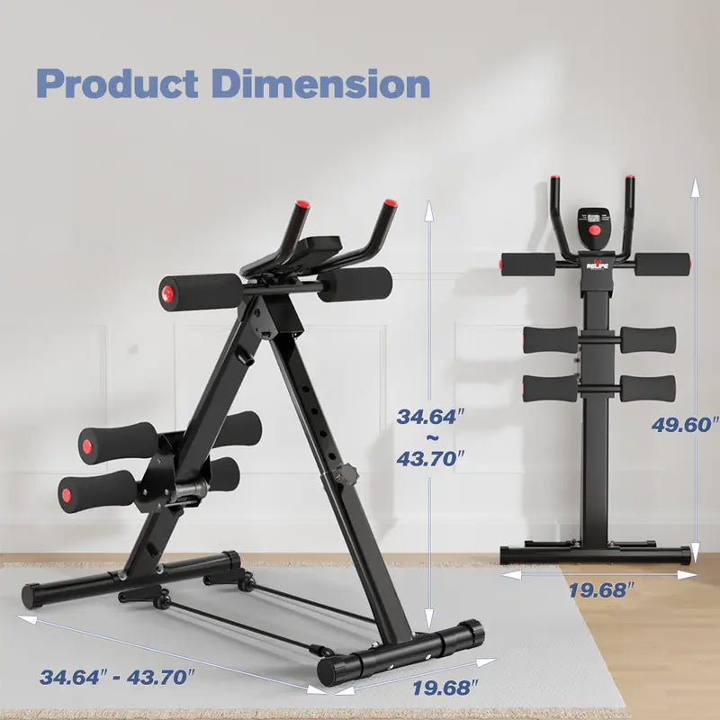 RELIFESPORTS Foldable Ab Machine - Unisex Solid Steel Workout Equipment, Indoor Fitness Gear, Muscle Exercise Equipment, Adjustable Frame, LCD Real-Time Display, Resistance Bands, Silent Smooth Operation, Portable Exercise Gear for Home Use