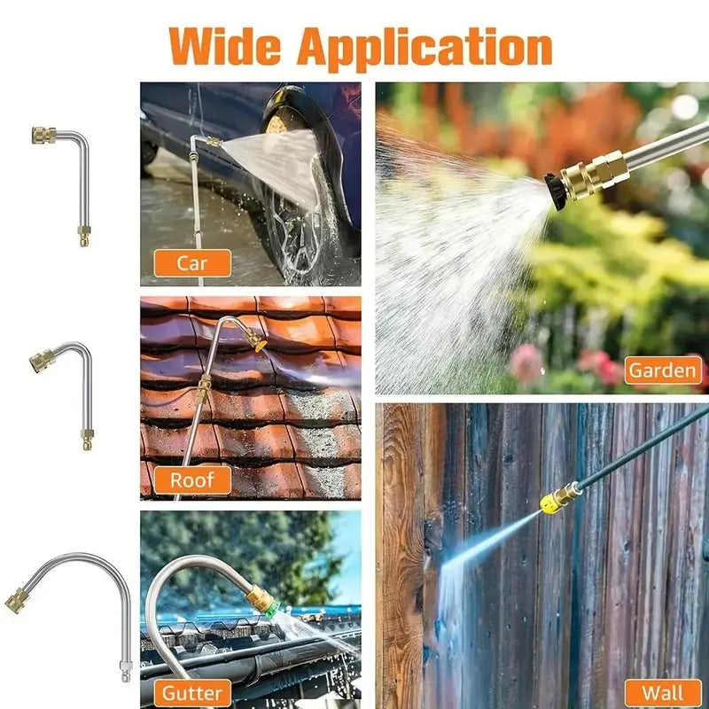 Pressure Washer Extension Wand 10 Pack, Power Washer Lance with 5 Nozzle Tips & Curved Gutter Cleaner Rod, for Gutter Roof Wall Cleaning