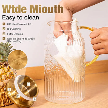 68oz/2L Heat Resistant Glass Pitcher with Lid | For Iced Tea, Lemonade & Cold Brew