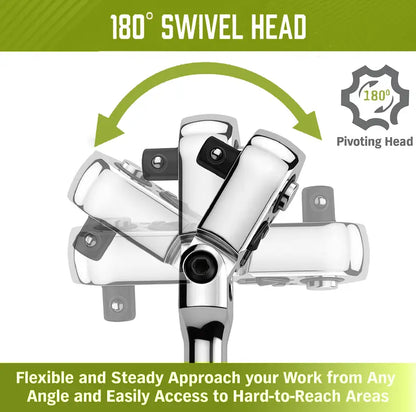 SEESE 10 Piece Flex Head Ratchet Set, 1/4", 3/8" and 1/2" Drive Swivel Head Ratchet Wrench with Extension Bar and 4pc Adapter, 72-Tooth Flexible Wrench Handle with Quick-Release Reversible Design, Halloween gifts