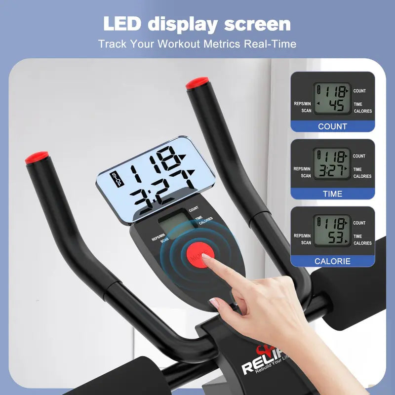 RELIFESPORTS Foldable Ab Machine - Unisex Solid Steel Workout Equipment, Indoor Fitness Gear, Muscle Exercise Equipment, Adjustable Frame, LCD Real-Time Display, Resistance Bands, Silent Smooth Operation, Portable Exercise Gear for Home Use