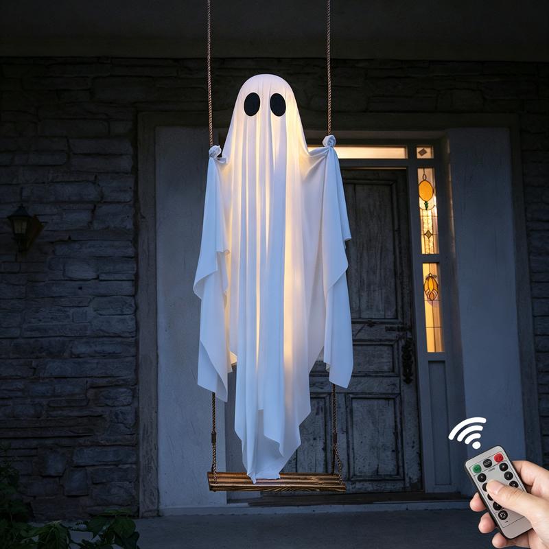 3Pack Light-Up Hanging Ghosts with Remote Lights | Outdoor Halloween Decor for Yard Porch