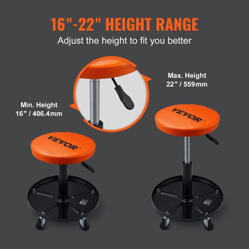 VEVOR 36-in Foldable Z Garage Creeper Seat Rolling Stool - Car Repair Tools, 2-in-1 Design, Convertible from Creeper to Stool, Adjustable Ergonomic, Oilproof Vinyl, 360° Smooth Steer, 3-in Tight Access, Steel Frame for Auto Mechanics