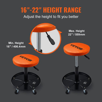 VEVOR 36-in Foldable Z Garage Creeper Seat Rolling Stool - Car Repair Tools, 2-in-1 Design, Convertible from Creeper to Stool, Adjustable Ergonomic, Oilproof Vinyl, 360° Smooth Steer, 3-in Tight Access, Steel Frame for Auto Mechanics