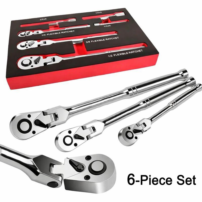 SEESE 10 Piece Flex Head Ratchet Set, 1/4", 3/8" and 1/2" Drive Swivel Head Ratchet Wrench with Extension Bar and 4pc Adapter, 72-Tooth Flexible Wrench Handle with Quick-Release Reversible Design, Halloween gifts