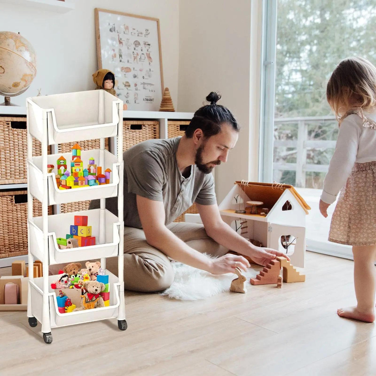Multifunctional Multi-Layer Plastic Storage Cartwith Wheels