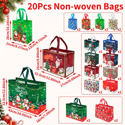 20PCS Christmas Gift Bags with Handles, Assorted Sizes