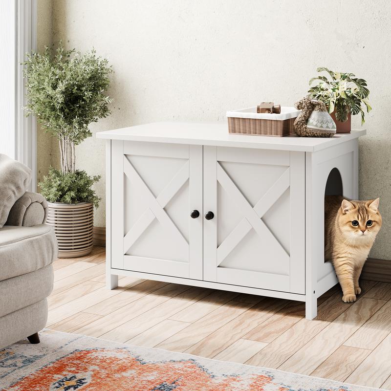 Hidden Cat Litter Box End Table | With Removable Divider, 3 Wood Colors