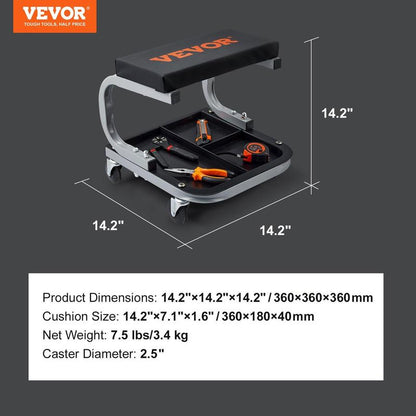 VEVOR 36-in Foldable Z Garage Creeper Seat Rolling Stool - Car Repair Tools, 2-in-1 Design, Convertible from Creeper to Stool, Adjustable Ergonomic, Oilproof Vinyl, 360° Smooth Steer, 3-in Tight Access, Steel Frame for Auto Mechanics