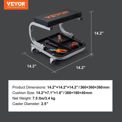 VEVOR 36-in Foldable Z Garage Creeper Seat Rolling Stool - Car Repair Tools, 2-in-1 Design, Convertible from Creeper to Stool, Adjustable Ergonomic, Oilproof Vinyl, 360° Smooth Steer, 3-in Tight Access, Steel Frame for Auto Mechanics