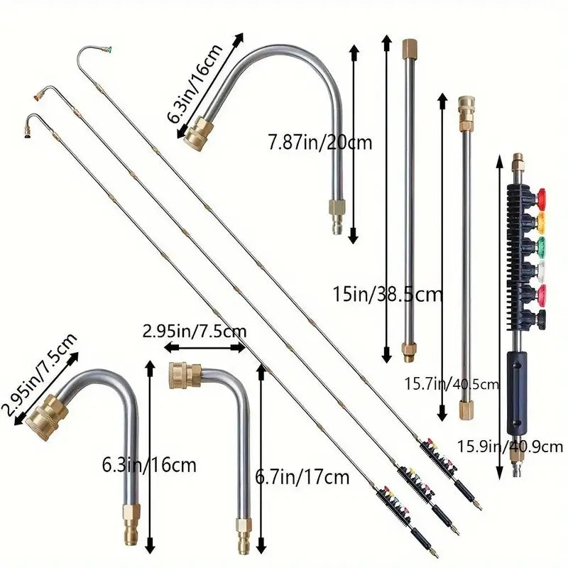 Pressure Washer Extension Wand 10 Pack, Power Washer Lance with 5 Nozzle Tips & Curved Gutter Cleaner Rod, for Gutter Roof Wall Cleaning