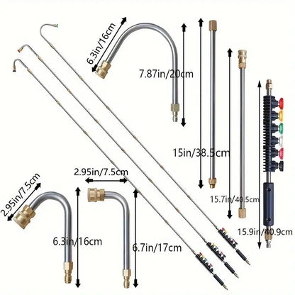 Pressure Washer Extension Wand 10 Pack, Power Washer Lance with 5 Nozzle Tips & Curved Gutter Cleaner Rod, for Gutter Roof Wall Cleaning