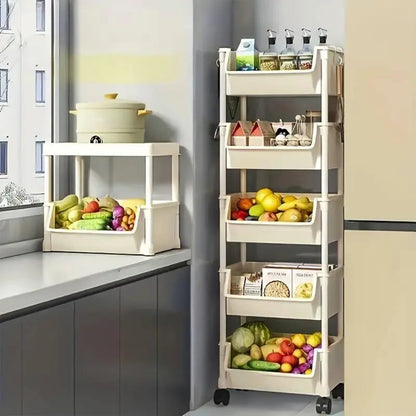 Multifunctional Multi-Layer Plastic Storage Cartwith Wheels