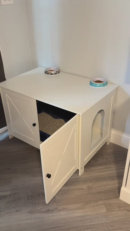 Hidden Cat Litter Box End Table | With Removable Divider, 3 Wood Colors